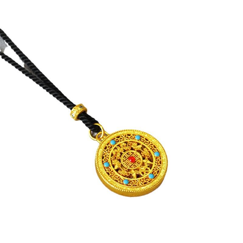 Autumn-Winter Brass Gold Plated Five Blessings Pendant Necklace