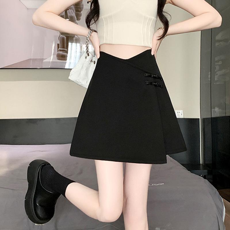 

Летняя юбка-шорты А-силуэта с высокой талией для полных девушек, с дизайном на лягушачьих пуговицах и нерегулярным миди-подолом 2XL