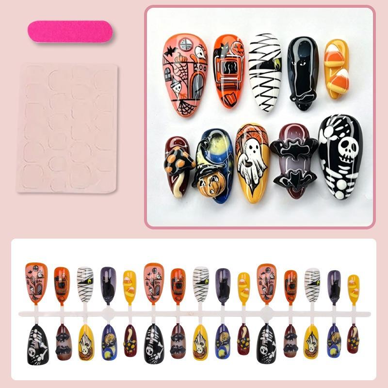 Halloween 3d Embossed Bat Ghost Skull Press On Nails For Women
