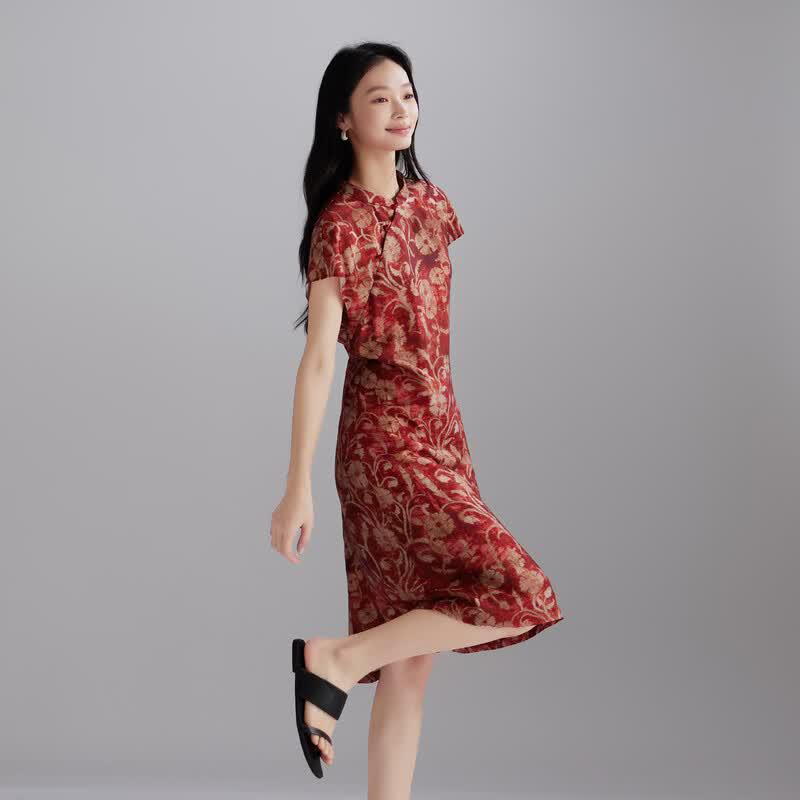SOFSIL Women s Vintage Print V-Neck A-Line Midi Dress M