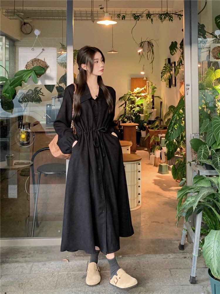 2026 Spring French Minimalist A-Line Long Sleeve Waist-Cinching Dress - Women's Elegant Slimming Design