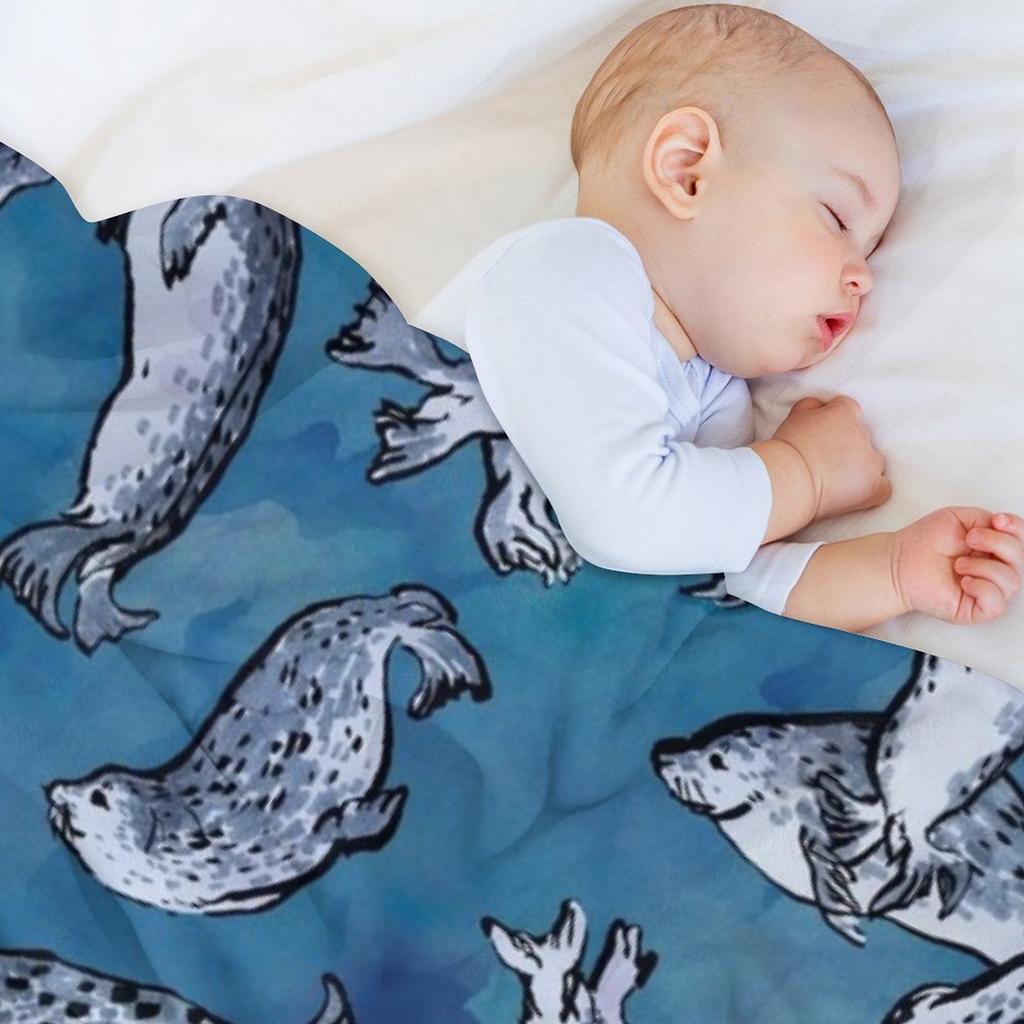 Harbor Seal Pattern Throw Blanket Halloween Comforter Softest Hairy Blankets