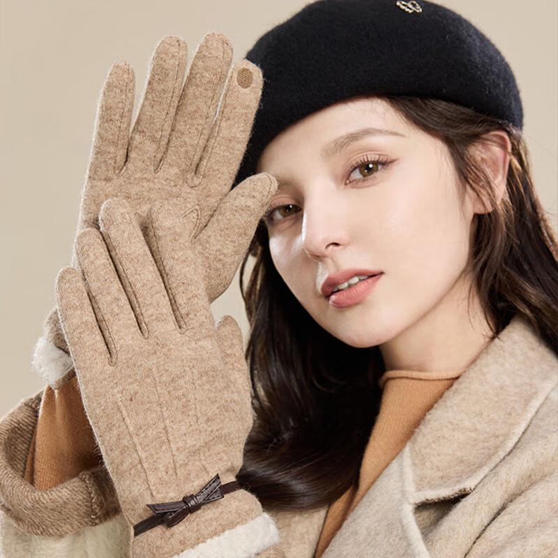 JIUMU Women's Warm Touchscreen Wool Gloves with Fleece Lining