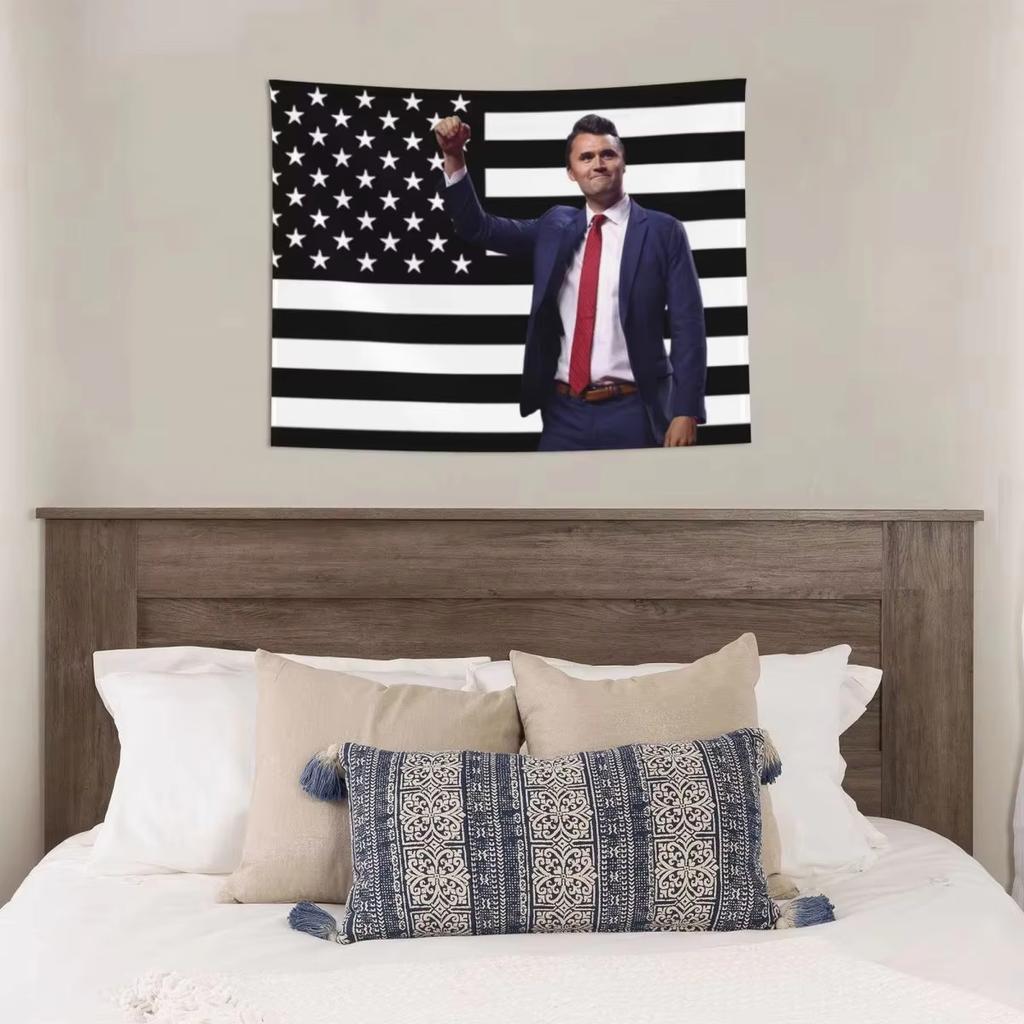 Charlie Kirk American Flag Tapestry - Colorful Polyester Wall Hanging Tablecloth Retro Blanket For Room Decor Flat Print