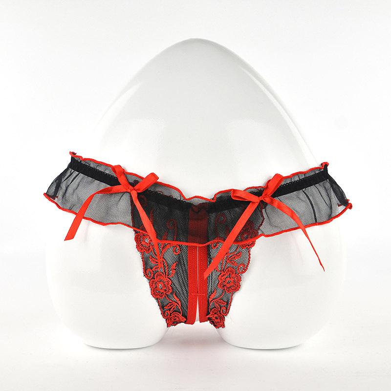 Women's Underwear Lingerie G String Embroidery Femal Sexy Open Crotch Thong Low-Waist Panties N23