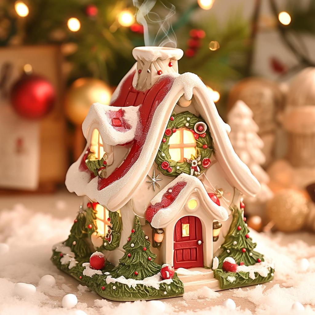 Small House Incense Burner Festive Snow House Incense Burner Winter Holiday Desktop Decoration Xmas Party Ornament for Christmas