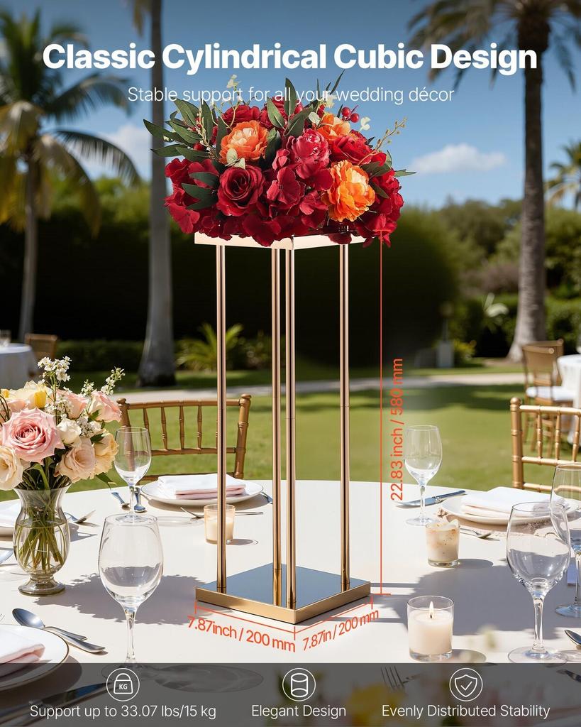 Wedding Flower Stand, 10PCS 60cm Column Flower Stand, Floral Stands with Metal Laminate, Cylindrical Cubic Floral Display Rack for Wedding, Party,