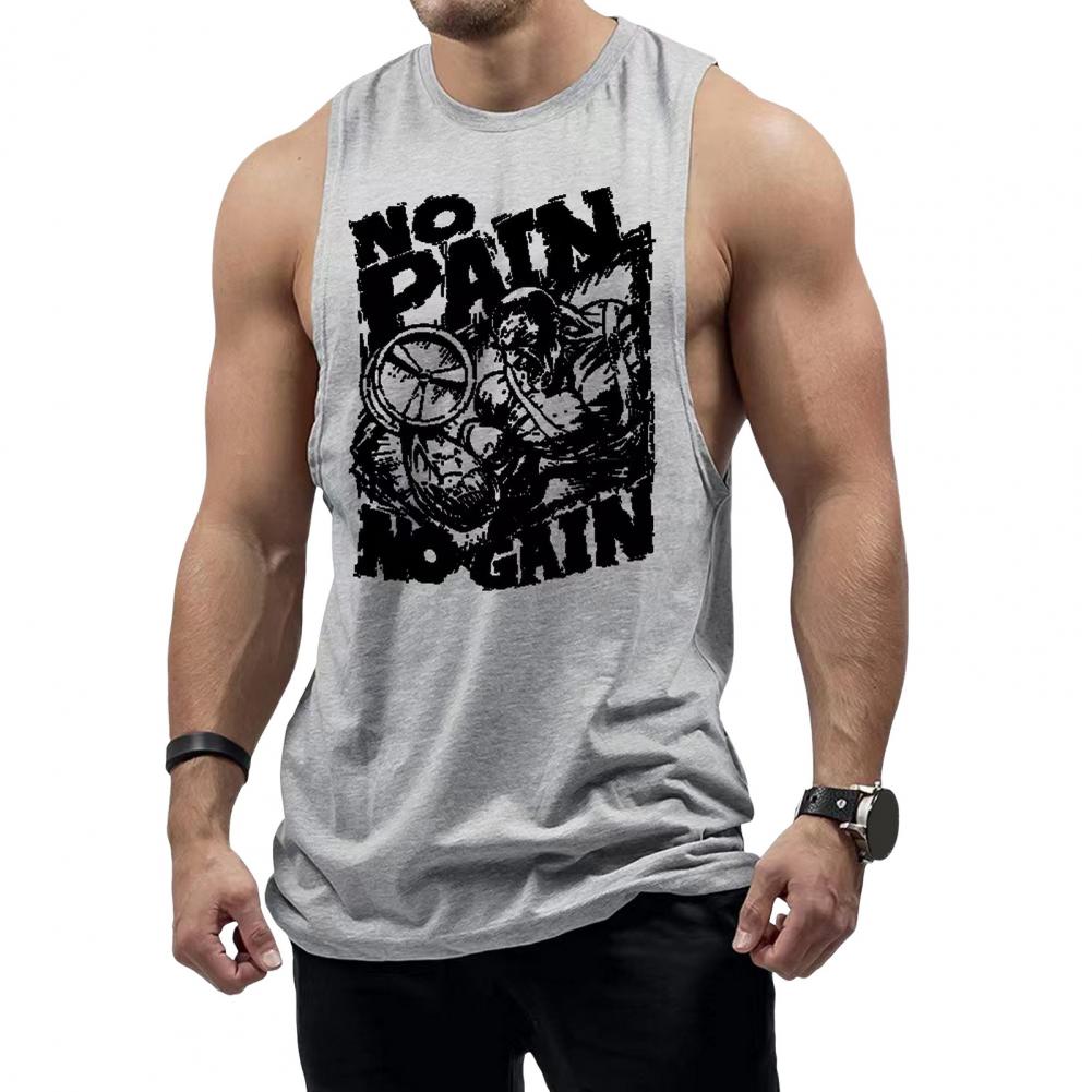 

Мужской летний жилет с круглым вырезом без рукавов и широкими плечами, баскетбольная футболка, свободный крой, повседневные топы для бега с принтом, повседневная одежда L серый