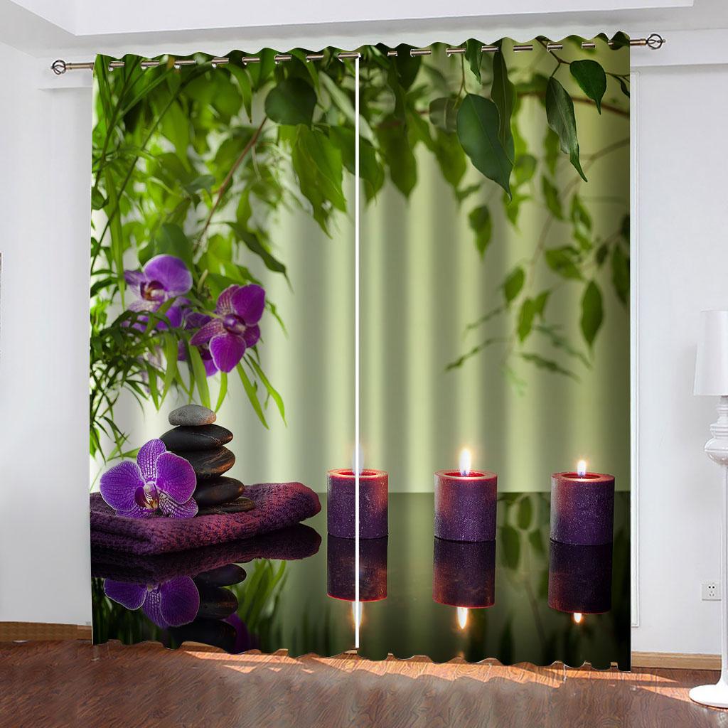 Curtains For Living Room 2 Pieces Fashion Candles Flowers Leaves 3D Shading Window Curtain For Bedroom Decor Hook