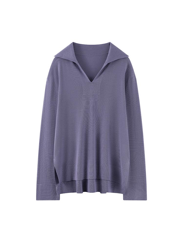 Xiao He Women's 2025 Autumn Wool & Mulberry Silk Blend Polo Collar Knit Pullover