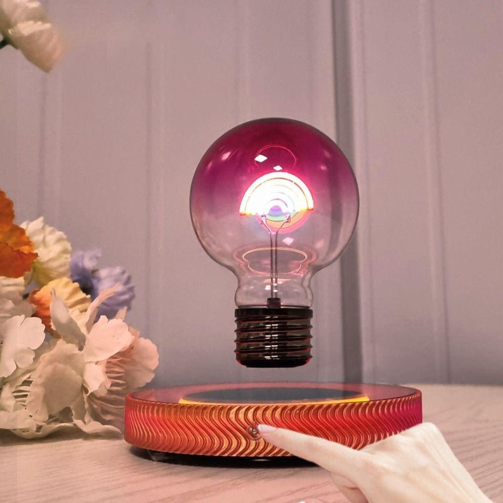 Black Technology Magnetic Levitation Rainbow Light Bulb Glass Material Romantic Atmosphere Maglev Rainbow LED Night Light