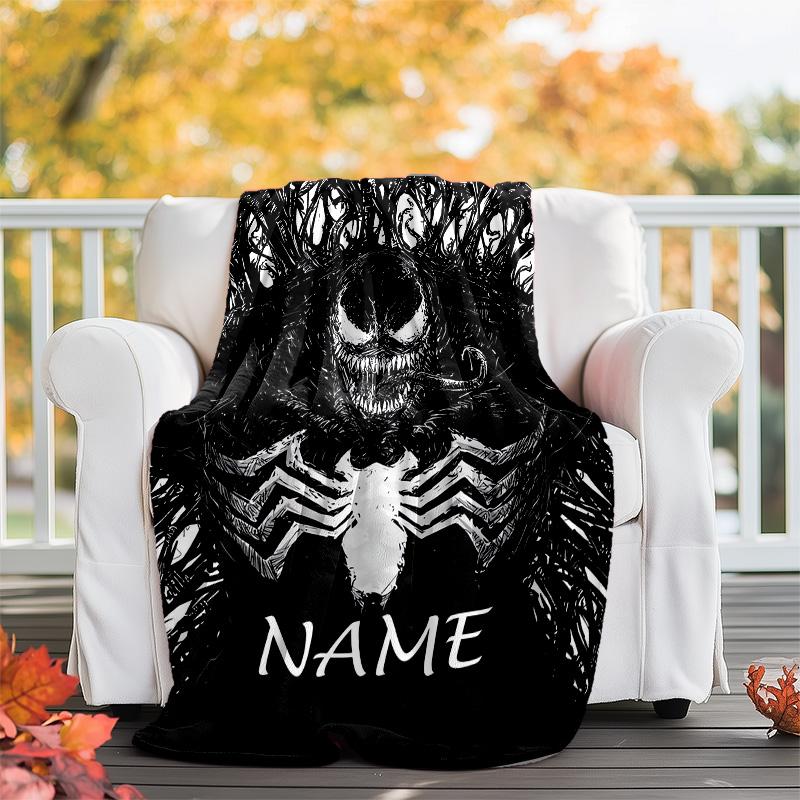 Customizable Venom Throw Blanket – Personalized Name, All-Season Cozy Snug Blanket, Machine Washable, Personalized Blanket