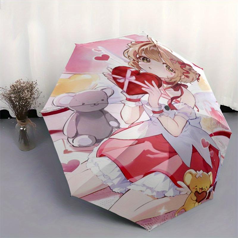 Sakura Kinomoto Cute Automatic Folding Umbrella - 3 Folding Design, Vivid Cartoon Pattern, Suitable for Outdoor Activities, A Gift for Fans In All Sea