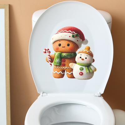Creative Christmas Gingerbread and Snowman Toilet Stickers Bathroom and Home Decoration Stickers