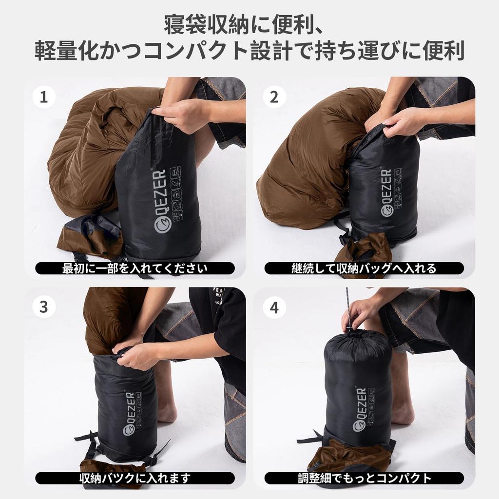 QEZER All-Season Down Mummy Sleeping Bag, 650FP (700g/1000g/1500g Filling), Ultralight, Compact Storage, Connectable, Suitable for Extreme Cold, Sprin