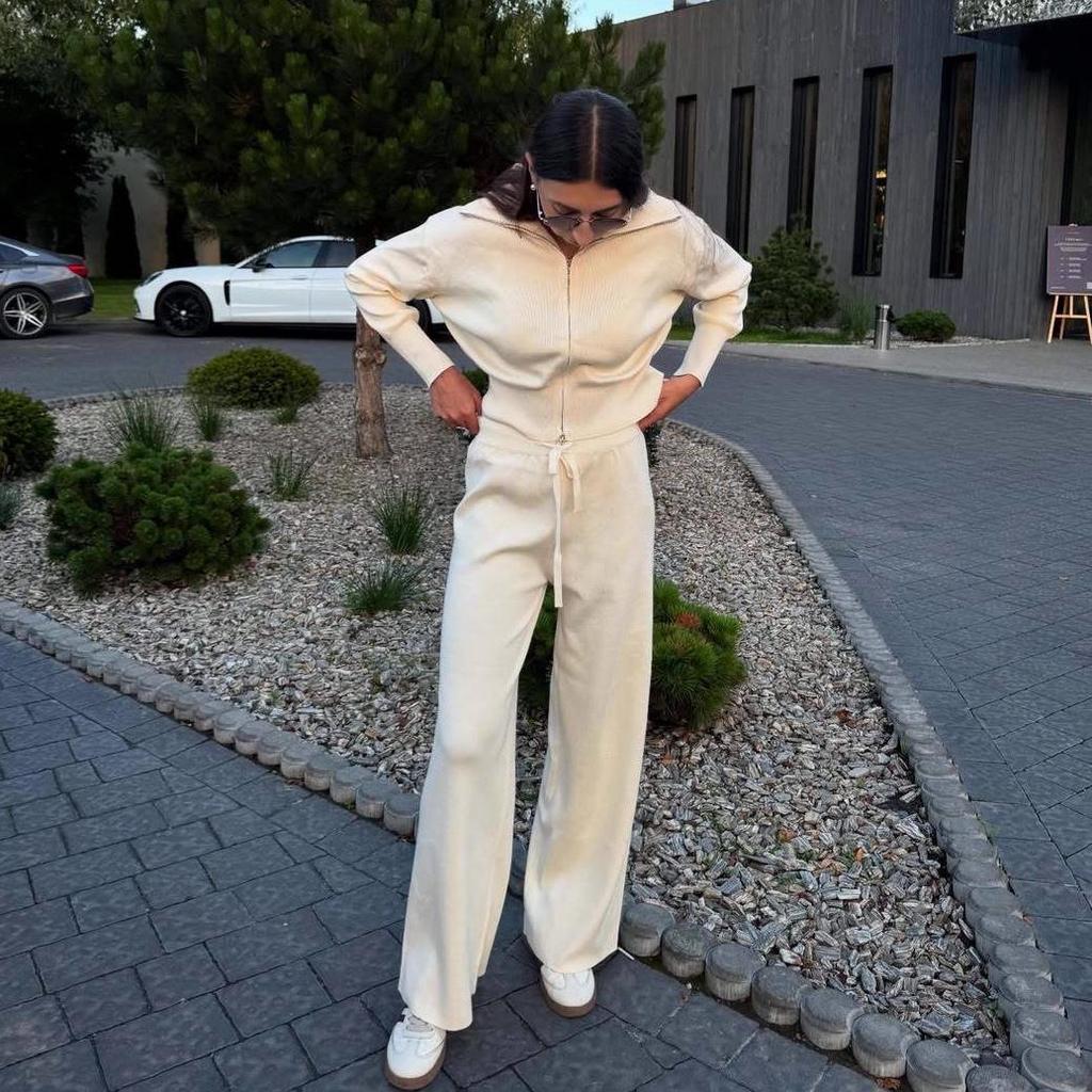 2025 Autumn European & American Casual Cardigan Two-Piece Women’s Long-Sleeved Top & Pants