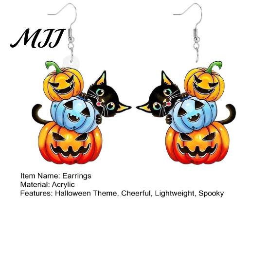 Daily Commuting Chic Earrings 1 Pair Halloween Drop Dangle for Women, Acrylic Pumpkin Lightweight Ear Jewelry Teens Black Cat Earrings, Holiday Gifts