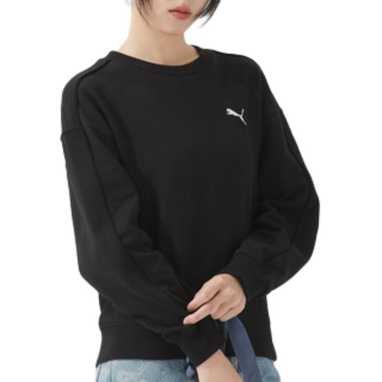 Puma ESS CREW FL Solid Color Athleisure Loose Fit Fleece Lined Sweatshirt Unisex Black 632292-01