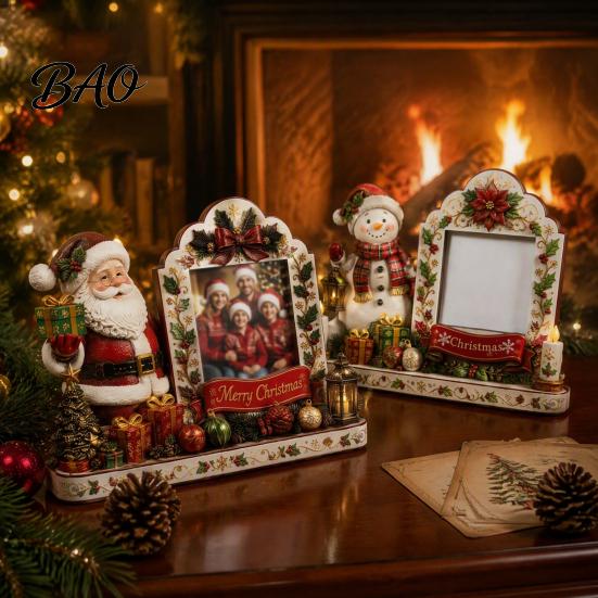 Portafoto Tradizionale Festivo Cornice in Legno 2D di Natale, Pupazzo di Neve Dipinto Babbo Natale Foto Natale Inverno Ornamento per la Casa Decorazione da Tavolo Ornamento Ricordo,