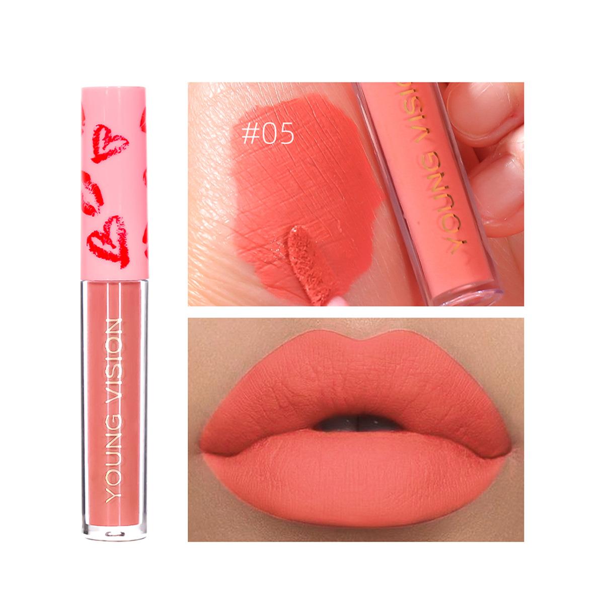 

12-цветный одинарный матовый бархатный блеск для губ, блеск для губ, нелегко обесцветить, жидкая помада, инструмент для макияжа 05