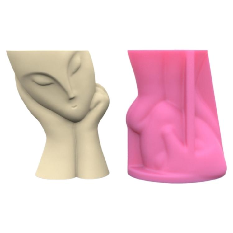 

Face Girl Pen Holder Pot Silicone Mold Concrete Mold Table Ornament Mold 1