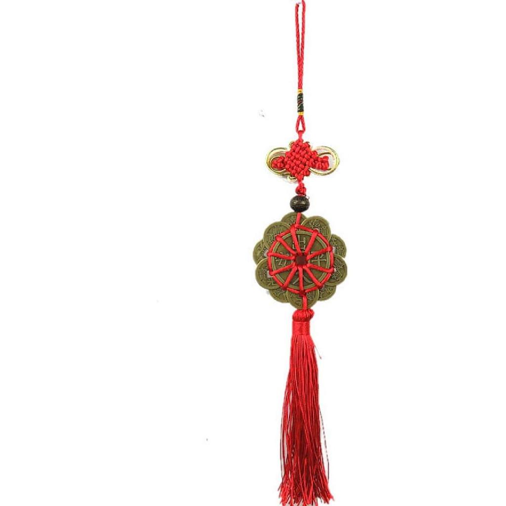 Chinese Feng Shui Ten Emperor Money Co with Chinese Knot Office Bedroom Car Hanging Ornaments Decoration Lucky Co for Wealth and Success (12 Co+Red