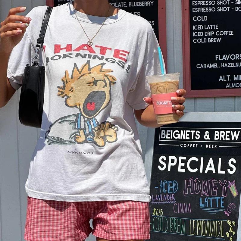 S Retro Cartoon Graphic Tees Hippie Funny T Shirt Summer Fashion Oversized Streetwear Tops Women Yk Grunge Aesthetic Clothes