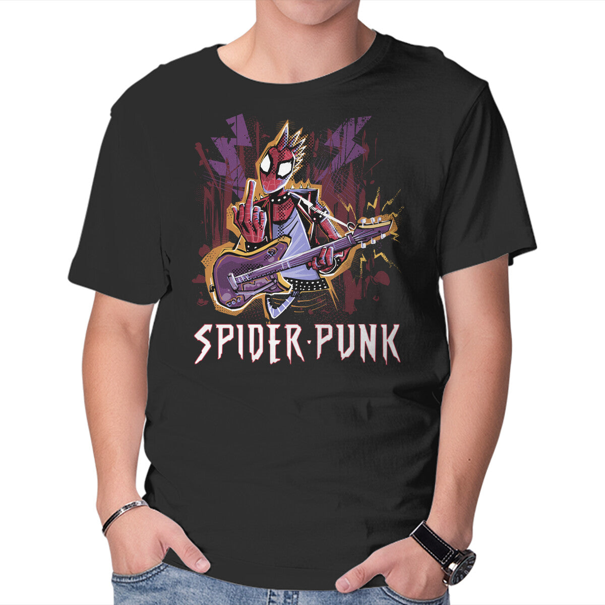 Unisex Crew Neck T-Shirt Spider Punk Rock Star Graphic Short Sleeve Casual Tee M