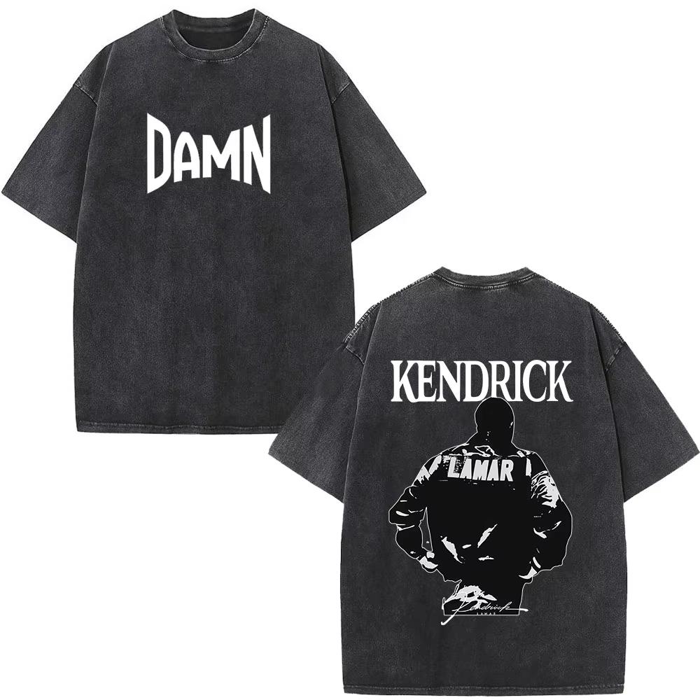 Rapper Kendrick Lamar DAMN Washed Tshirt Mens Women Clothing Fashion Vintage Casual Oversized Short Sleeve T Shirts Streetwear