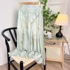 Qooth Hanfu waist wrap skirt  Cotton Linen Printed Pleated Skirt Elegant Vintage Skirt QT2187