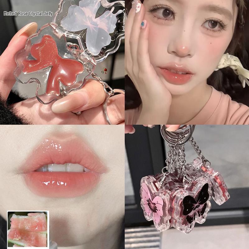 Cappuvini Lucky Butterfly Solid Lip Gloss with Mirror - Student Party Water Gloss Lipstick