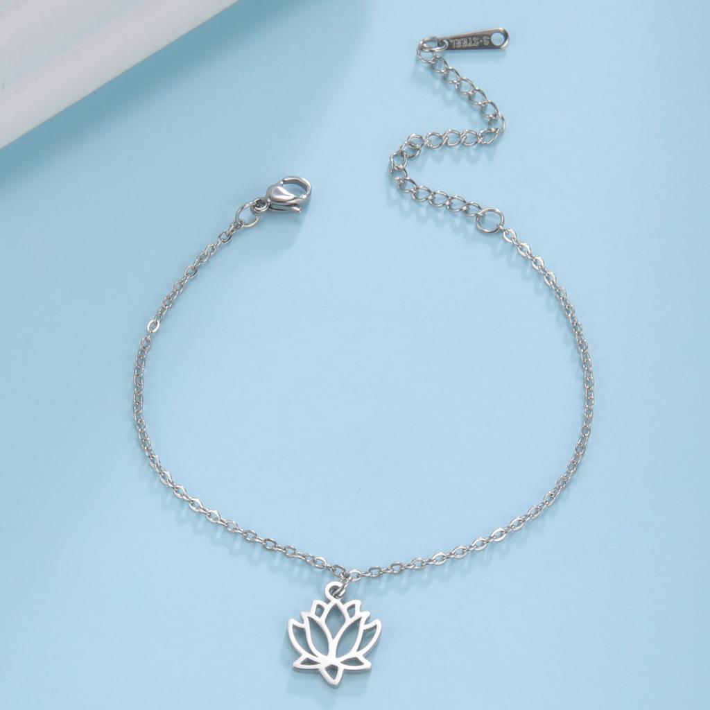 Women Lotus Flower Anklet Stainless Steel Bohemian Pendant Leg Foot Ankle Bracelet Beach Accessories Jewelry