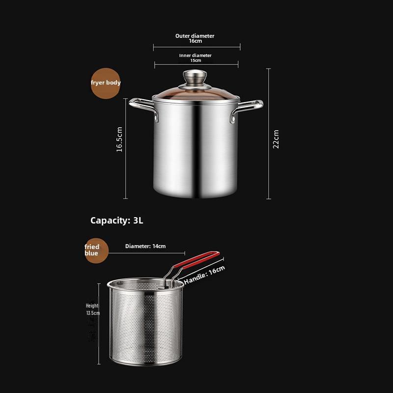 304 Stainless Steel Mini Frying Pan with Filter for Induction Cookers - Fuel-Saving, Multifunctional Household Use
