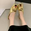 Fashion French Leopard Print Metal Buckle Square Toe Shallow Mouth Baotou Half Slippers Women's Spring and Summer New Slip-on Flats
