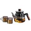 ZISIZ Glass Teapot Set with Wooden Handle & Long Spout (700ml)