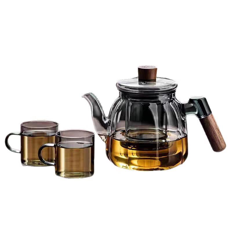 ZISIZ Glass Teapot Set with Wooden Handle & Long Spout (700ml)