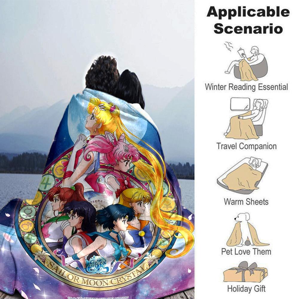 Sailor Moon Crystal Flannel Blanket Super Soft Warm Cozy Blanket For Sofa Bed Office Travel Allseason Home Decor Gift