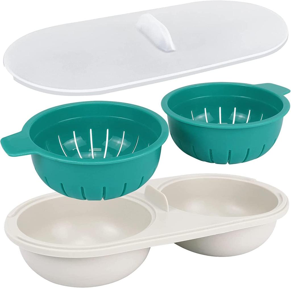 Microwave Egg Poacher Double Cup Egg Bowl Cooker Steamer High Capacity 2 Cups Design Cookware Draining Eggs Basket Boiler BPA