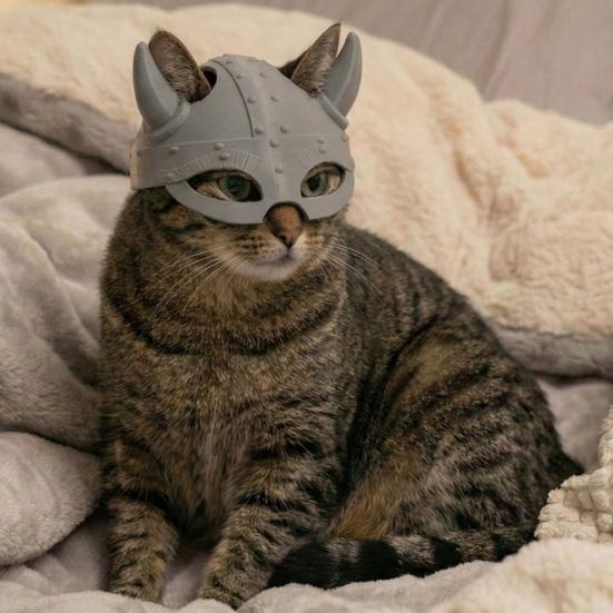 3D-gedruckte Katzenmaske Lustige Wikinger-Katzen-Gesichtsmaske für Maskerade Cosplay Kostüm Halloween Party Zubehör