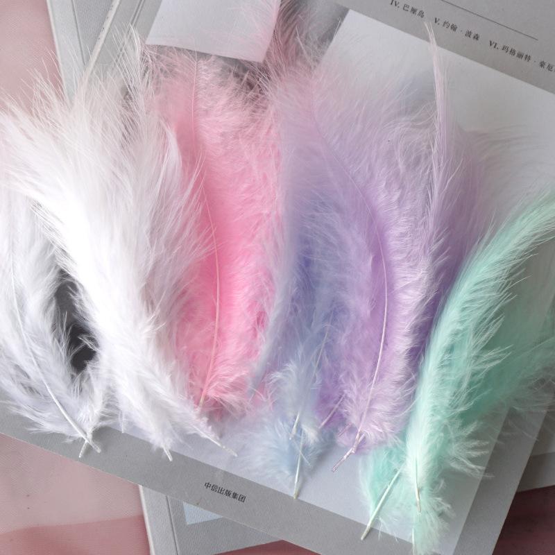 50Pcs Factory Custom Macaron Feathers Colored Pointed Tail Fleece Turkey Feather Dream Catcher Decorative Material Bobo Ball Gift Box Filling