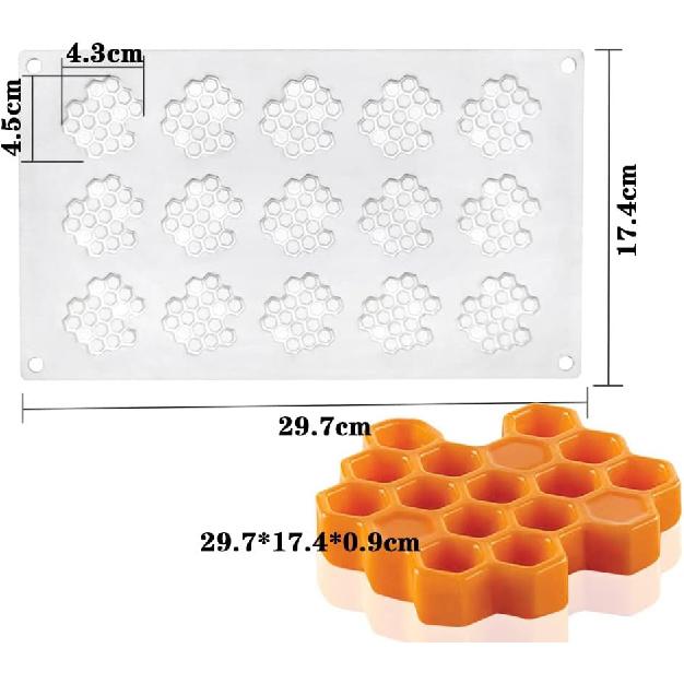 15 Cavity Silicone Honeycomb Molds for Chocolate Honeycomb Bee Silicone Fondant Mold Beehive Silicone Baking Molds Bee Candy Silicone Mold for