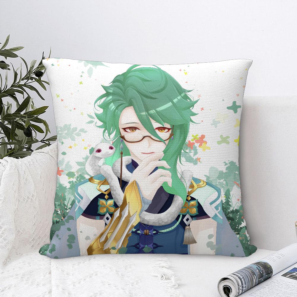 Genshin Impact Baizhu Pillow Case Sofa Decorative Home Double-Sided Print Plush Square Throw Pillow Covers Cushion Decor Cover