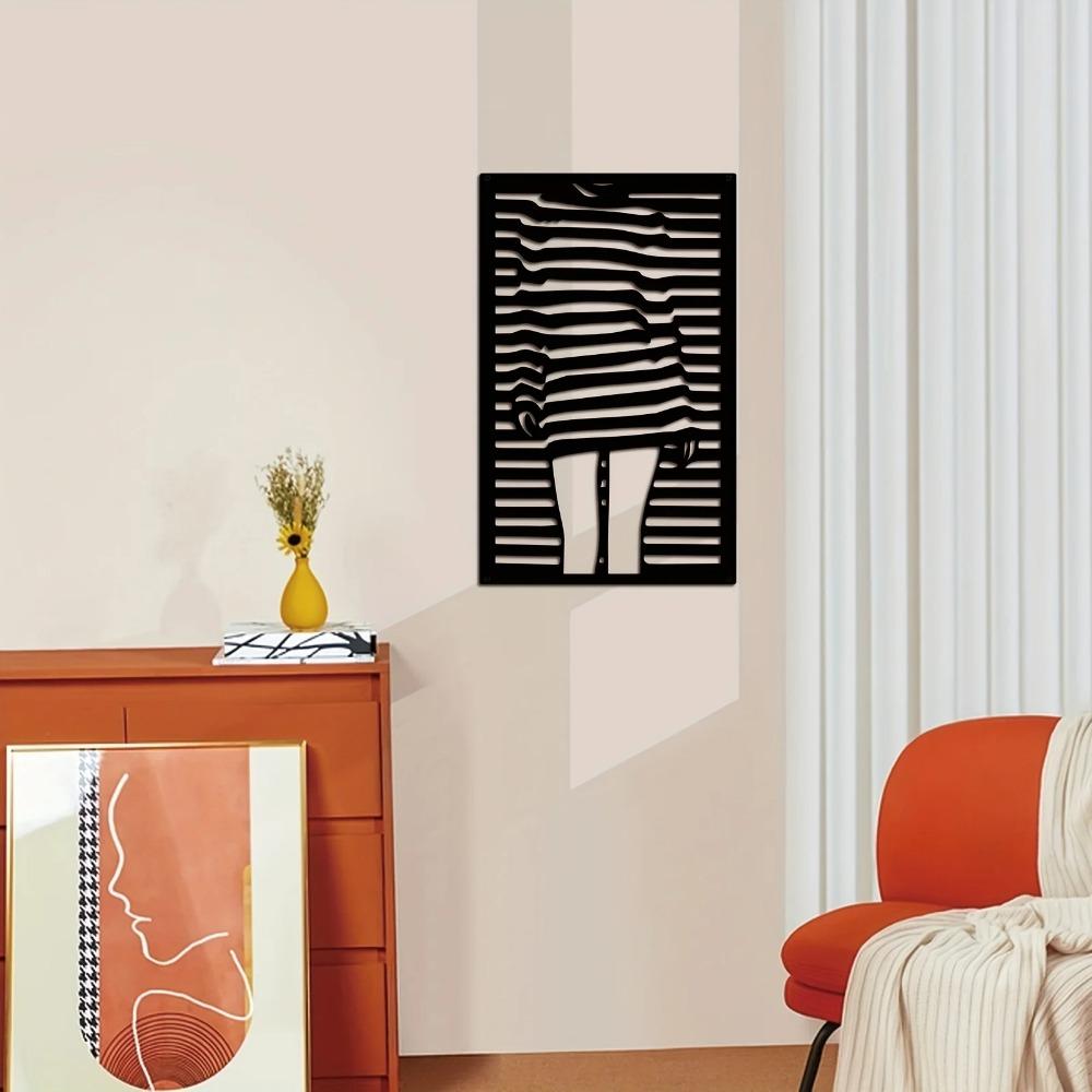 Minimalistické moderní ženské kovové nástěnné umění - abstraktní pruhovaný design | Elegantní interiérová dekorace do ložnic a pracoven
