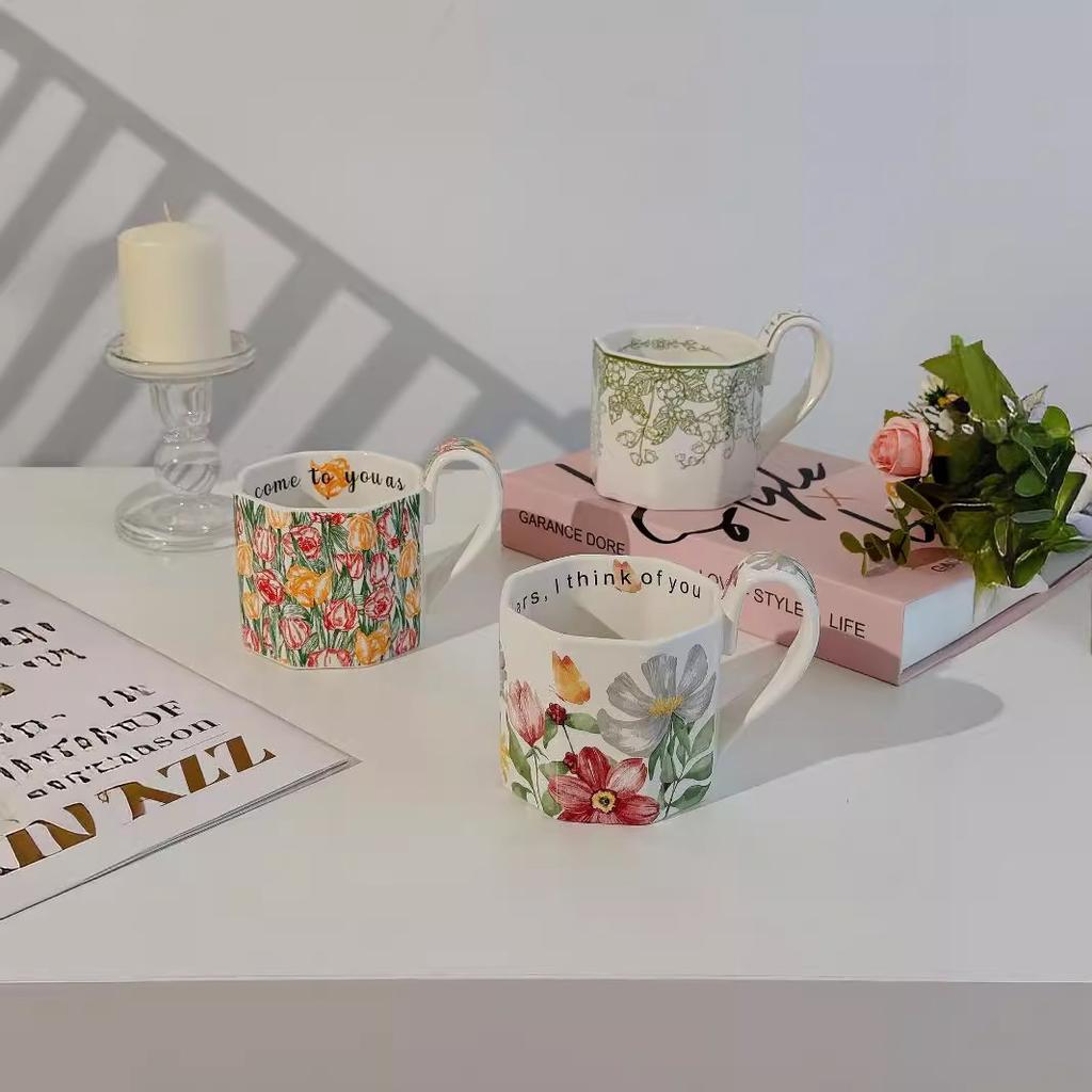 Pastoral hand-painted sunny flowers bloom office mug ceramic water cup coffee cup gift creative hand-painted