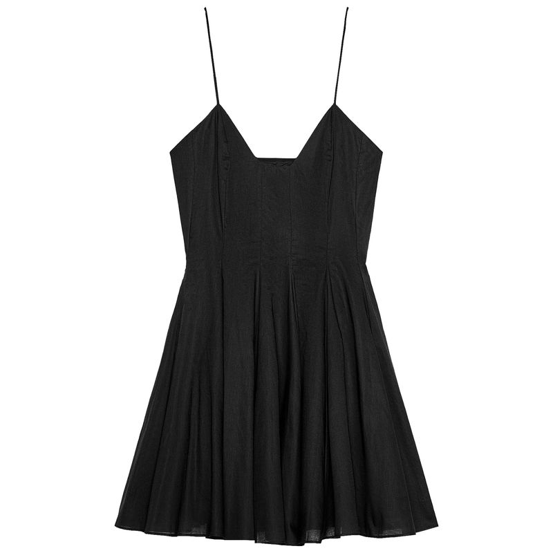 

Zaprha 2025 New Arrival Hepburn Style Cotton Poplin Strap Short Dress A- line Waist Fitted Slim Looking 2731085 Black L