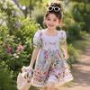 Girls Summer Lightweight Dress Cute Panda Print Puff Sleeve Sweet Princess Dress