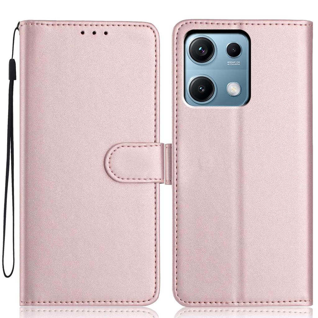 For Xiaomi Redmi Note 14S 4G Wallet Case with Strap/Multiple Card Slots Solid Color Leather Stand Phone Cover