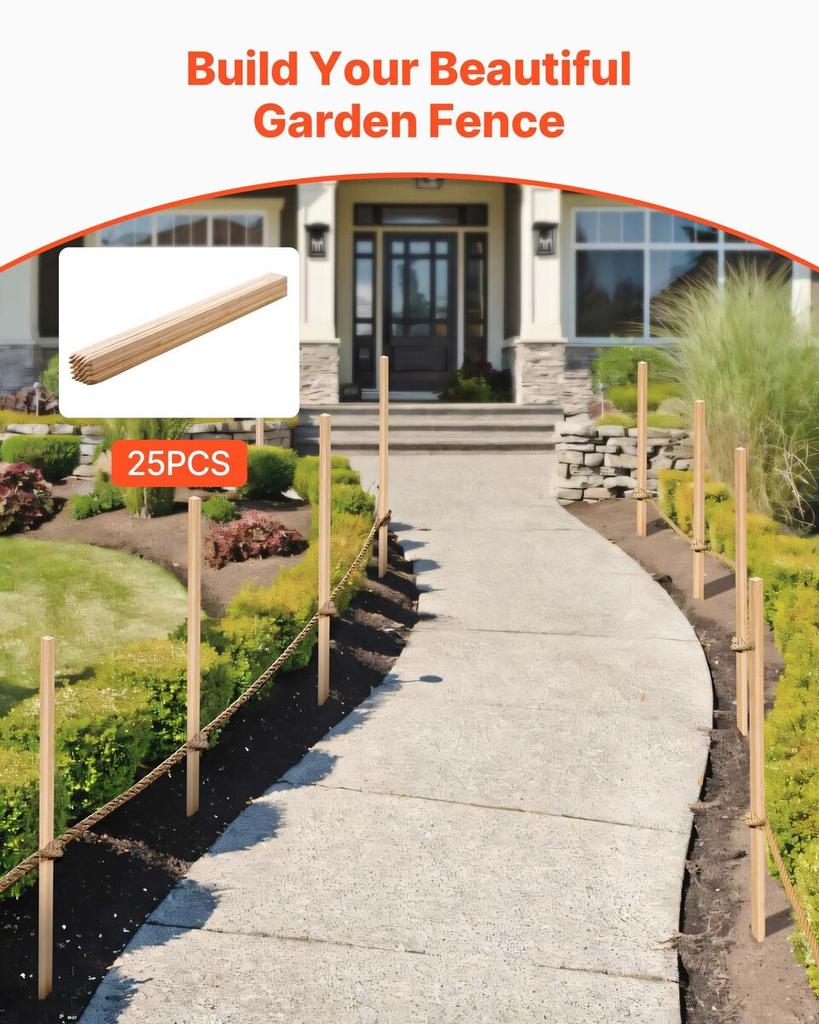 Wooden Garden Stakes, 25 Pcs 19.05×19.05×1219.2 Mm Survey Grading Stakes, Garden Ground Stake with Sharp Point, Fir Wood Plant Support Stake, Sign