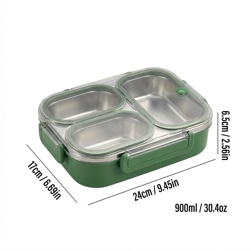 3/4 Grids 304 Stainless Steel Lunch Box Portable Large Capacity Leak Proof Divided Bento Box for Students Adult Microwave Safe