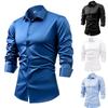 Herren Seidensatin Langarm Hemd mit Knöpfen, Bügelfrei Knitterarm Beständig Business Casual Formelles Oberteil